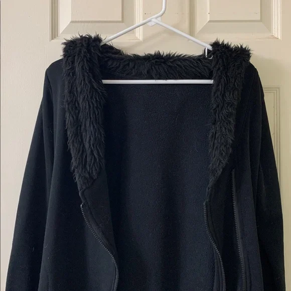 🌷3 for$25🌷Unbranded, US M, Black Faux Fur Lined Long Hoodie Dress with Pockets - Picture 5 of 9